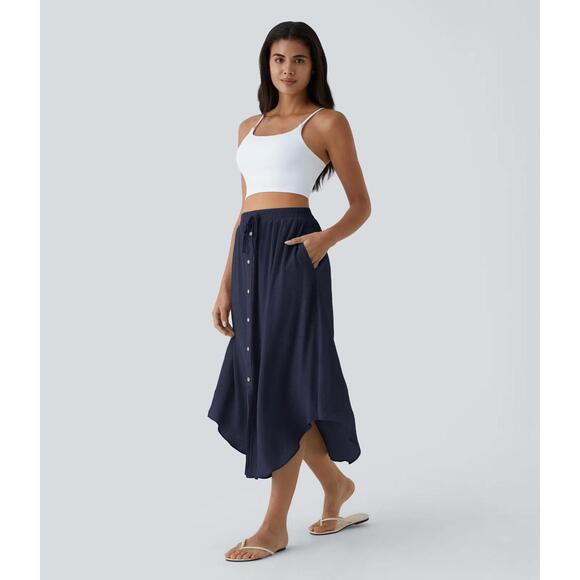 NWT Halara High Waisted Drawstring Pocket Flowy Midi Casual Skirt Size XL - Picture 7 of 8